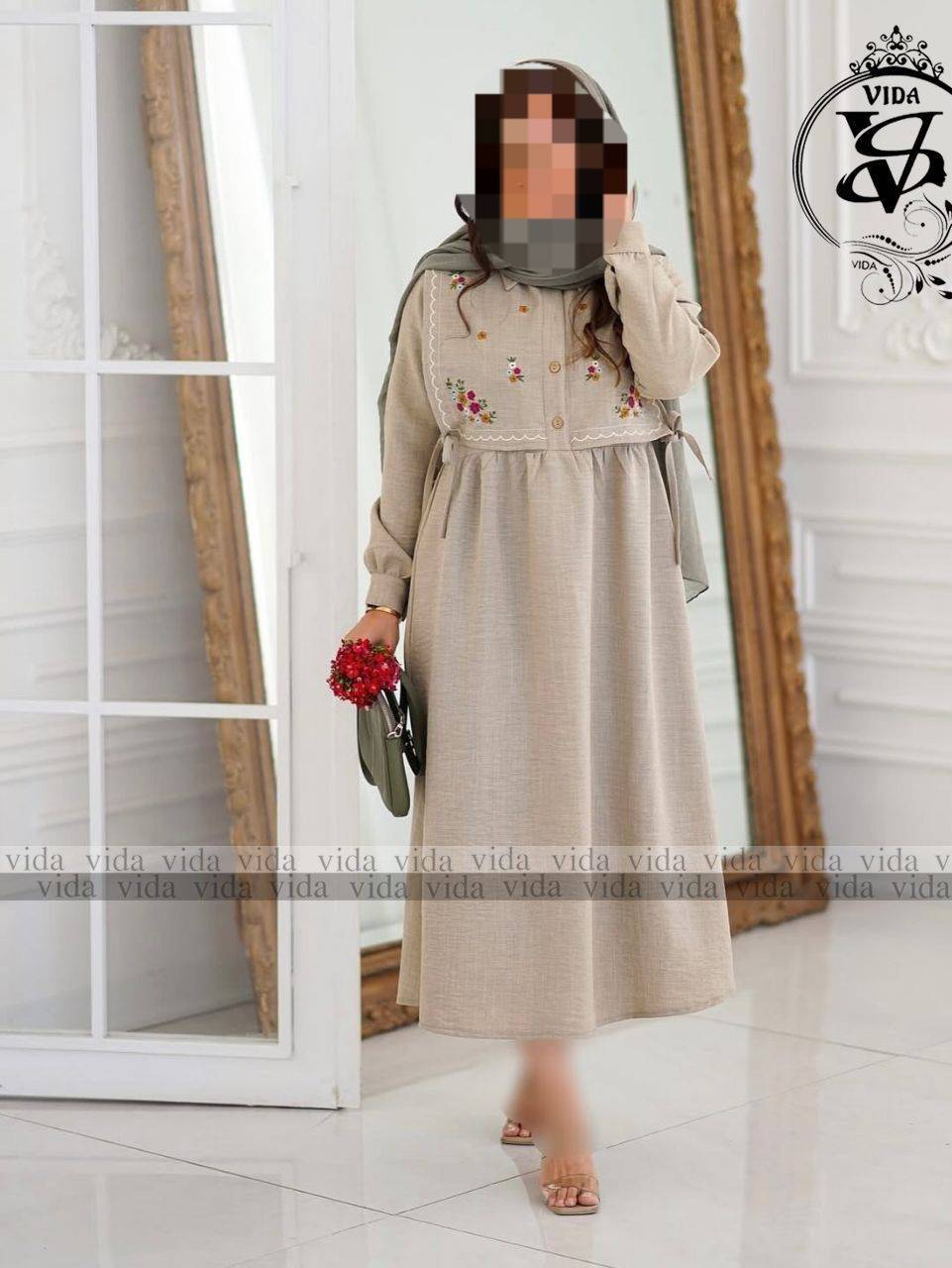 سارافون آستین بلند گلدوزی زنانه لنین 3130